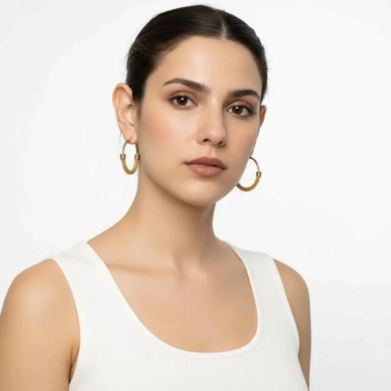 AROS ARGOLLAS GRANDES DE ACERO INOXIDABLE CON BAÑO DE ORO 18K - 2