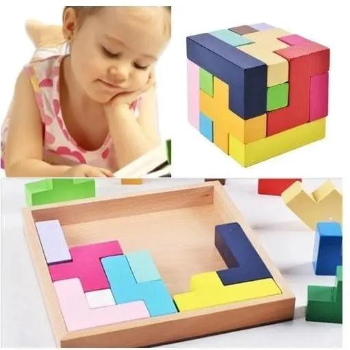 CUBO 3D PUZZLE DE MADERA DIDACTICO PARA NIÑOS - 1