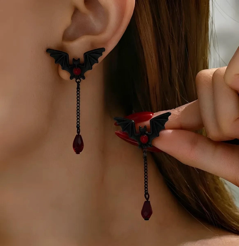 AROS PENDIENTES GOTICOS CON DISEÑO DE MURCIE LAGOS Y PIEDRAS ROJAS - 1