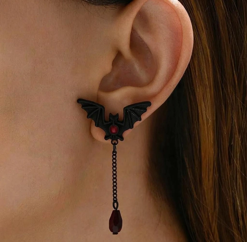 AROS PENDIENTES GOTICOS CON DISEÑO DE MURCIE LAGOS Y PIEDRAS ROJAS - 6
