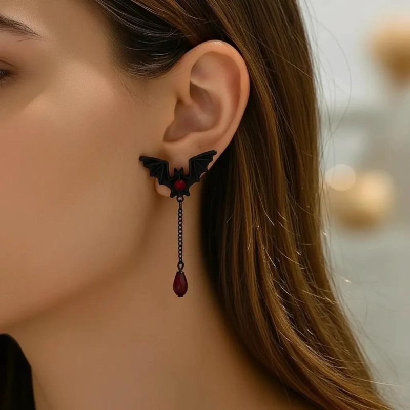 AROS PENDIENTES GOTICOS CON DISEÑO DE MURCIE LAGOS Y PIEDRAS ROJAS - 8