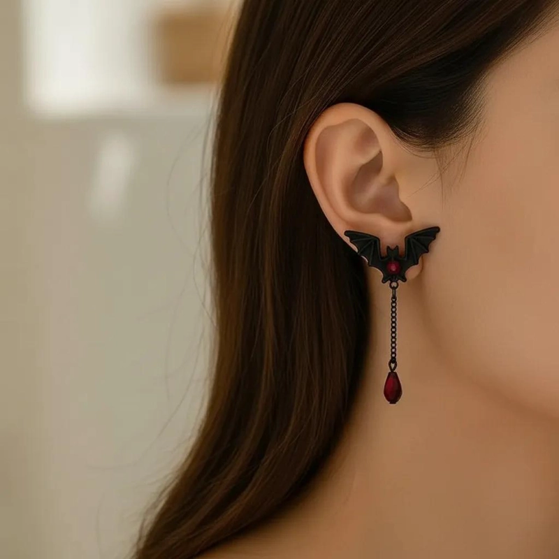AROS PENDIENTES GOTICOS CON DISEÑO DE MURCIE LAGOS Y PIEDRAS ROJAS - 9
