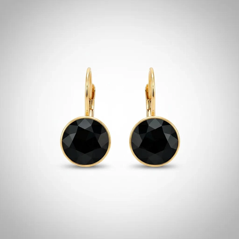 AROS DE CRISTAL NEGRO CON BAÑO DE ORO 18K PARA BRILLAR - 2