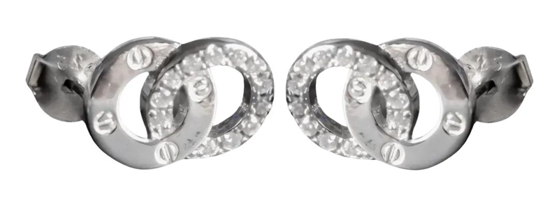 AROS DE PLATA 925 CON CIRCONES EN DISEÑO DE DOS CIRCULOS - 1