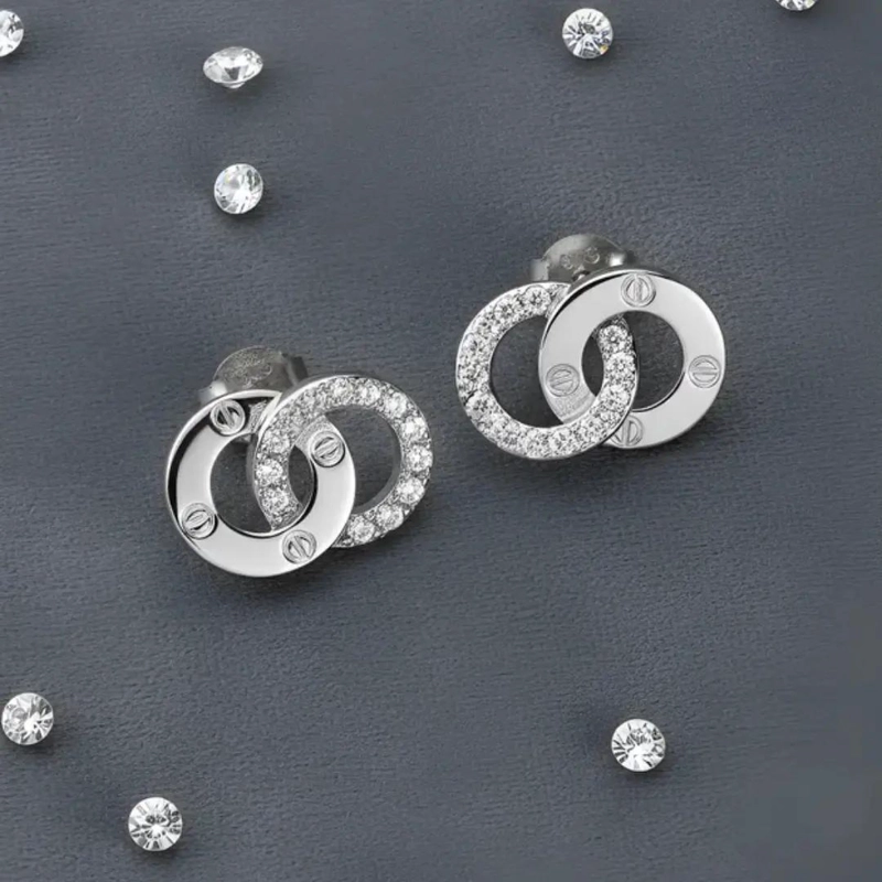 AROS DE PLATA 925 CON CIRCONES EN DISEÑO DE DOS CIRCULOS - 5