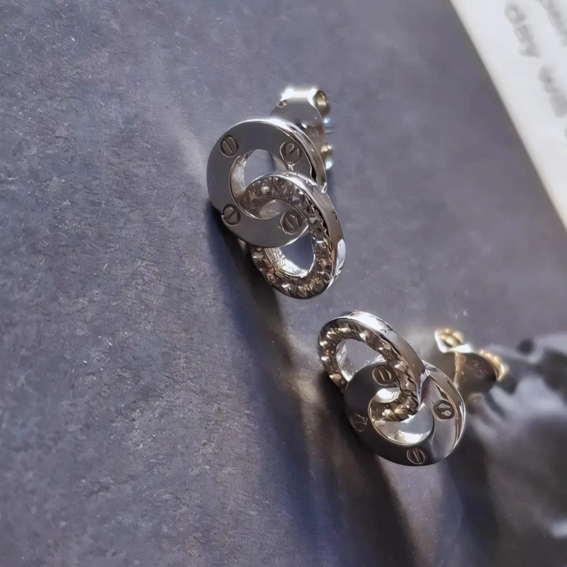 AROS DE PLATA 925 CON CIRCONES EN DISEÑO DE DOS CIRCULOS - 8