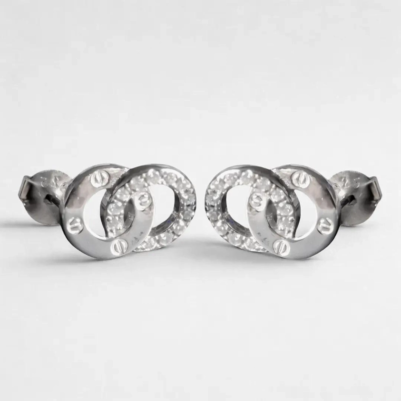 AROS DE PLATA 925 CON CIRCONES EN DISEÑO DE DOS CIRCULOS - 9