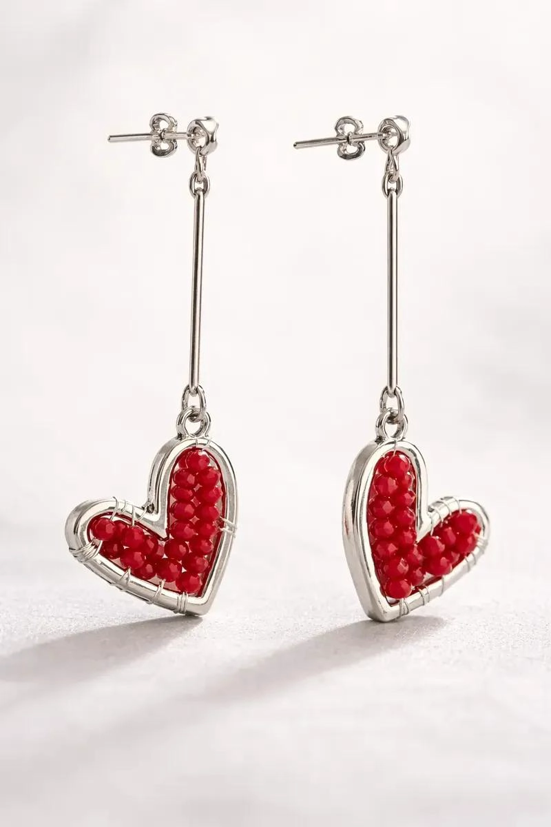 AROS COLGANTES EN FORMA DE CORAZON CON CRISTALES DE COLORES - 1