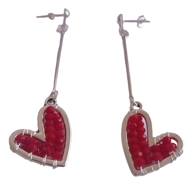 AROS COLGANTES EN FORMA DE CORAZON CON CRISTALES DE COLORES - 3