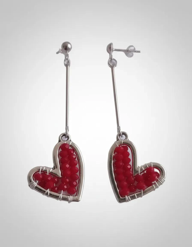AROS COLGANTES EN FORMA DE CORAZON CON CRISTALES DE COLORES - 8