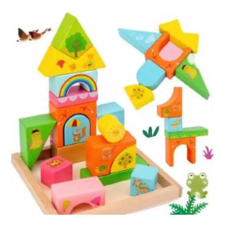 BLOQUES DE CONSTRUCCION DE MADERA PARA NIÑOS Y BEBE S - 1