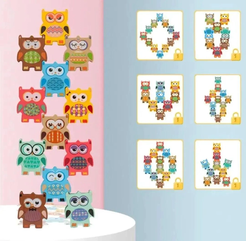 BLOQUES APILABLES DE MADERA PARA NIÑOS ESTILO BUHO - 6