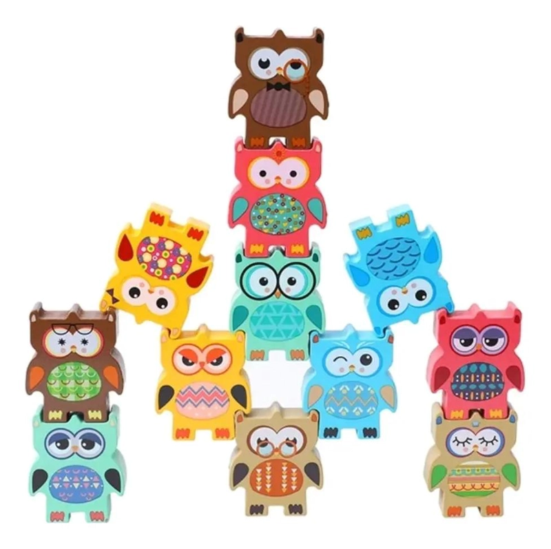 BLOQUES APILABLES DE MADERA PARA NIÑOS ESTILO BUHO - 7