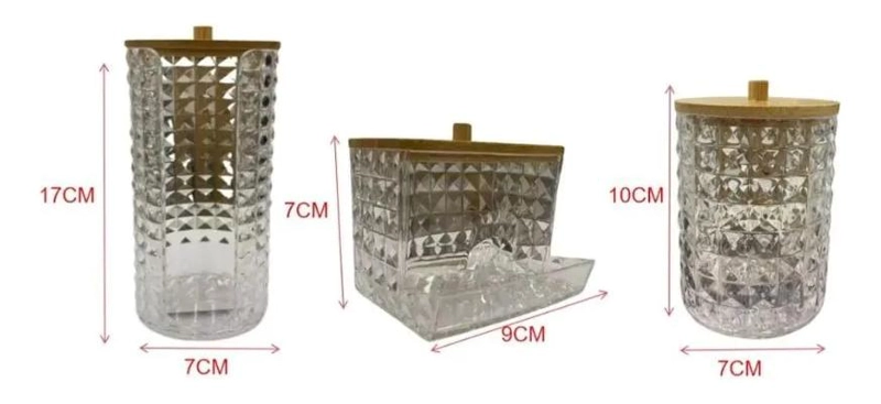 SET DE 3 ORGANIZADORES DE BAÑO TRANSPARENTE CON TAPA DE BAMBU - 2