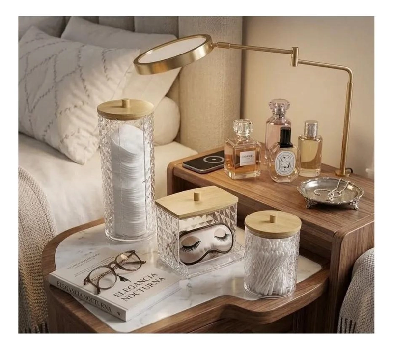 SET DE 3 ORGANIZADORES DE BAÑO TRANSPARENTE CON TAPA DE BAMBU - 4