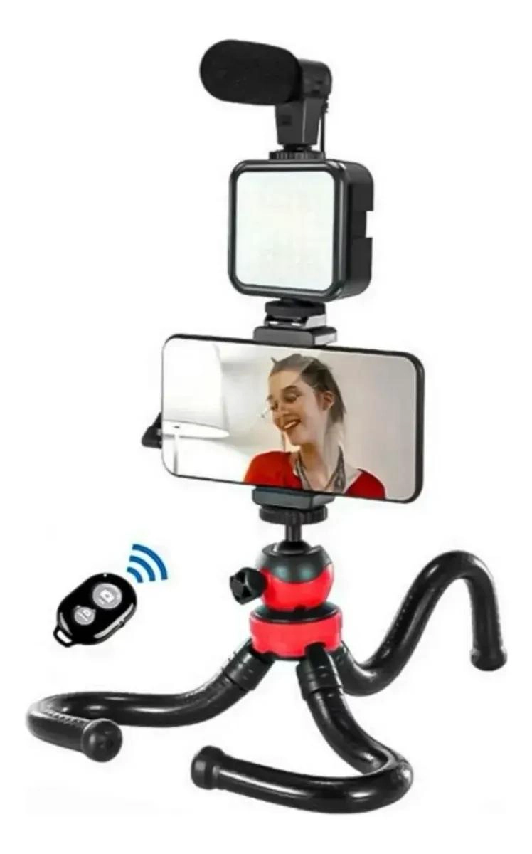 KIT DE VIDEO TRIPODE PORTATIL CON LUZ LED Y MICROFONO - 3