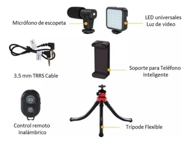 KIT DE VIDEO TRIPODE PORTATIL CON LUZ LED Y MICROFONO - 4