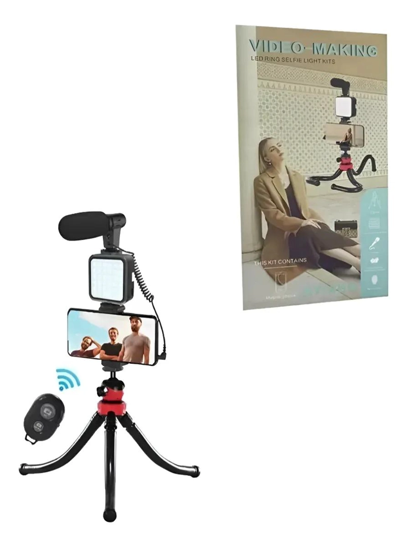 KIT DE VIDEO TRIPODE PORTATIL CON LUZ LED Y MICROFONO - 5