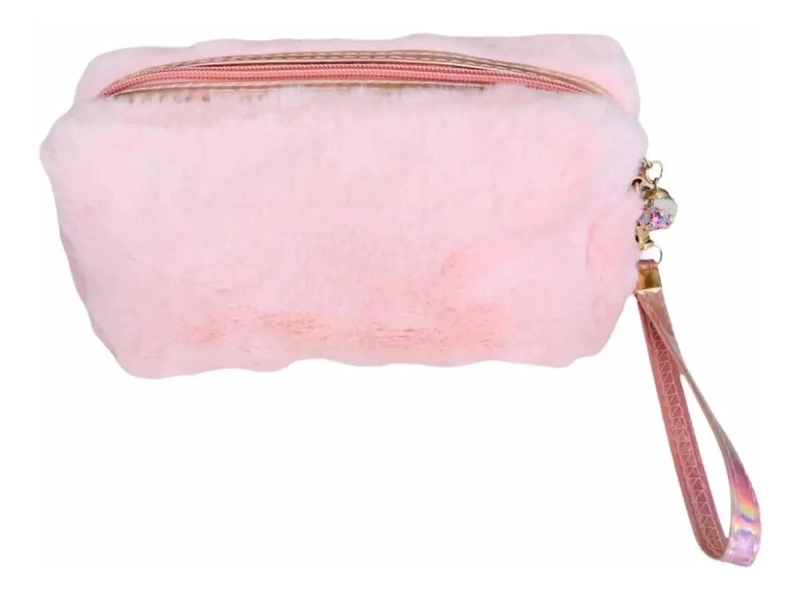 COSMETIQUERO DE PELUCHE COLOR DAMASCO PARA ACCESORIOS - 1
