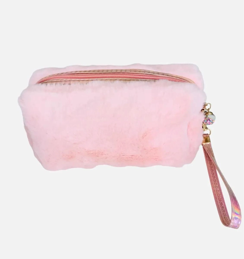 COSMETIQUERO DE PELUCHE COLOR DAMASCO PARA ACCESORIOS - 2