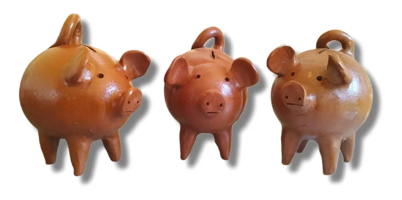 ALCANCIA CHANCHITO DE GREDA PACK DE 3 UNIDADES PARA AHORRAR - 1