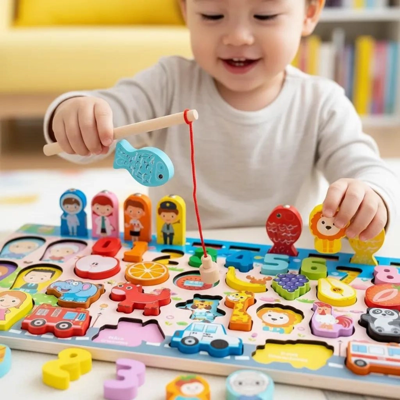 SET DIDACTICO DE MADERA CON NUMEROS Y JUEGO DE PESCA - 1