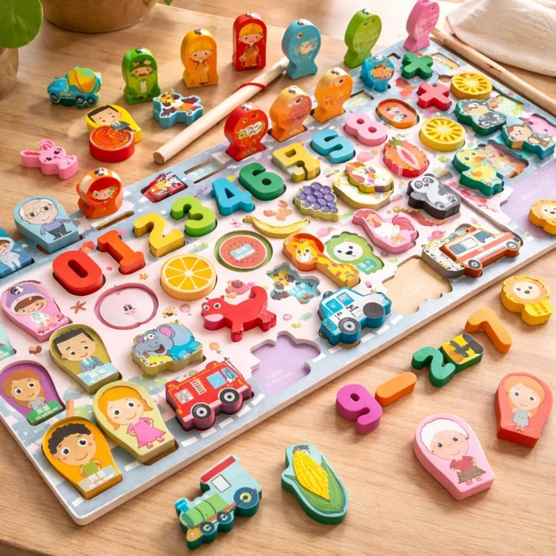 SET DIDACTICO DE MADERA CON NUMEROS Y JUEGO DE PESCA - 5