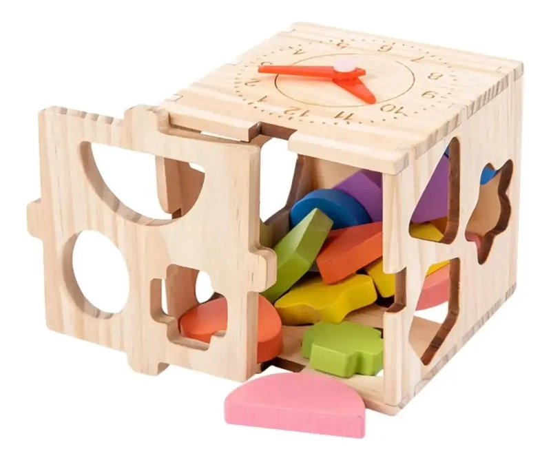 CUBO DIDACTICO DE MADERA PARA CLASIFICACION DE FORMAS - 1