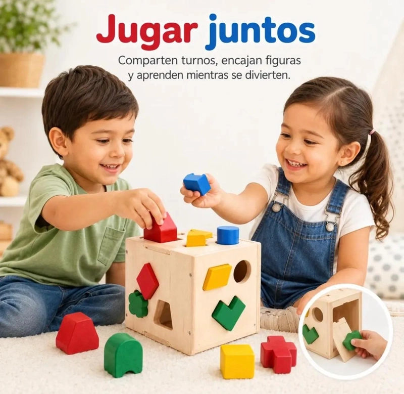 CUBO DIDACTICO DE MADERA CON 15 PIEZAS DE COLORES - 3
