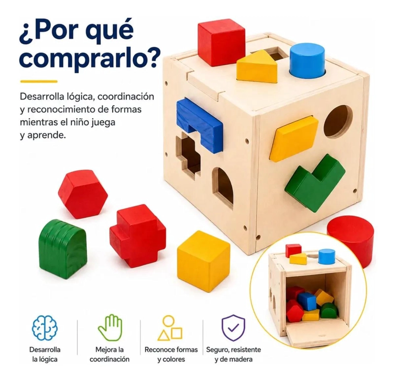 CUBO DIDACTICO DE MADERA CON 15 PIEZAS DE COLORES - 4