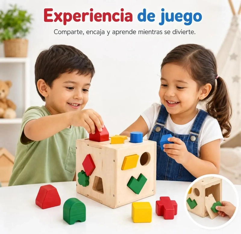 CUBO DIDACTICO DE MADERA CON 15 PIEZAS DE COLORES - 5