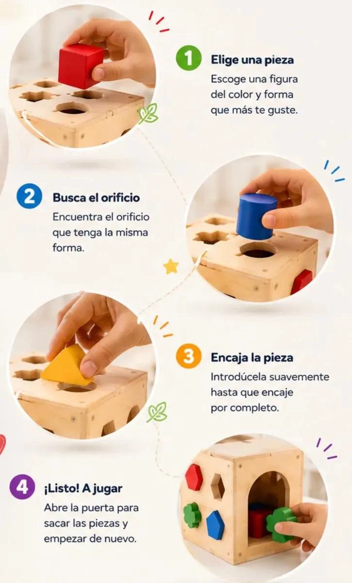 CUBO DIDACTICO DE MADERA CON 15 PIEZAS DE COLORES - 9