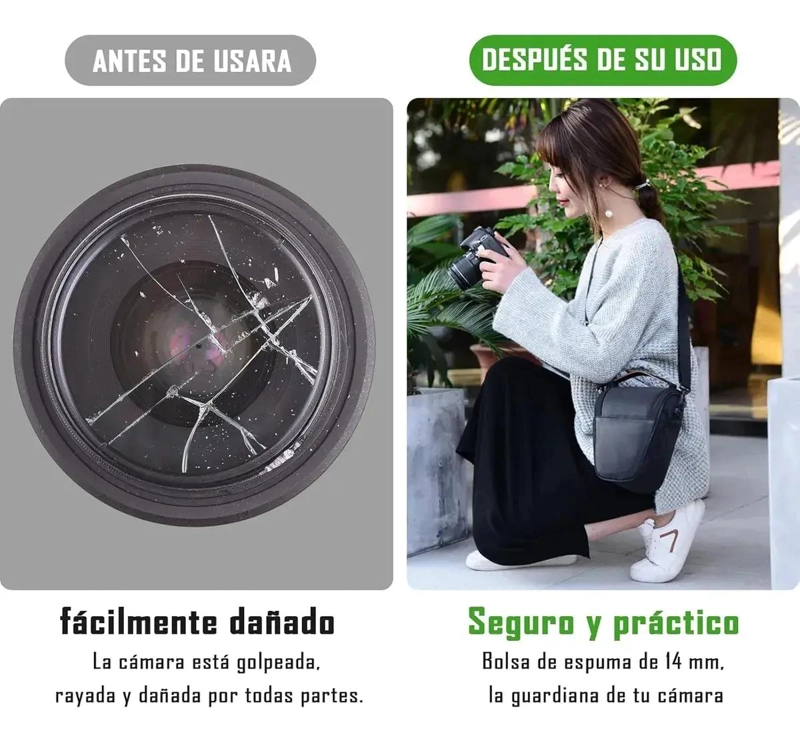 BOLSO ACOLCHADO PARA CAMARA Y LENTES CON CORREA AJUSTABLE - 7