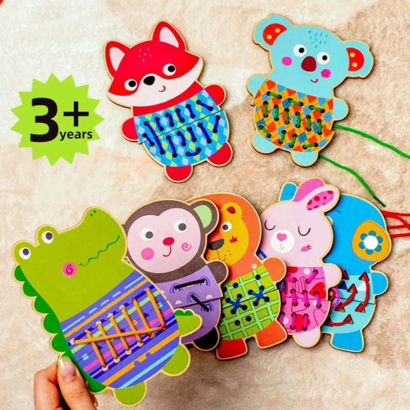 JUGUETE DIDACTICO DE MADERA CON ANIMALES PARA ENHEBRAR - 8