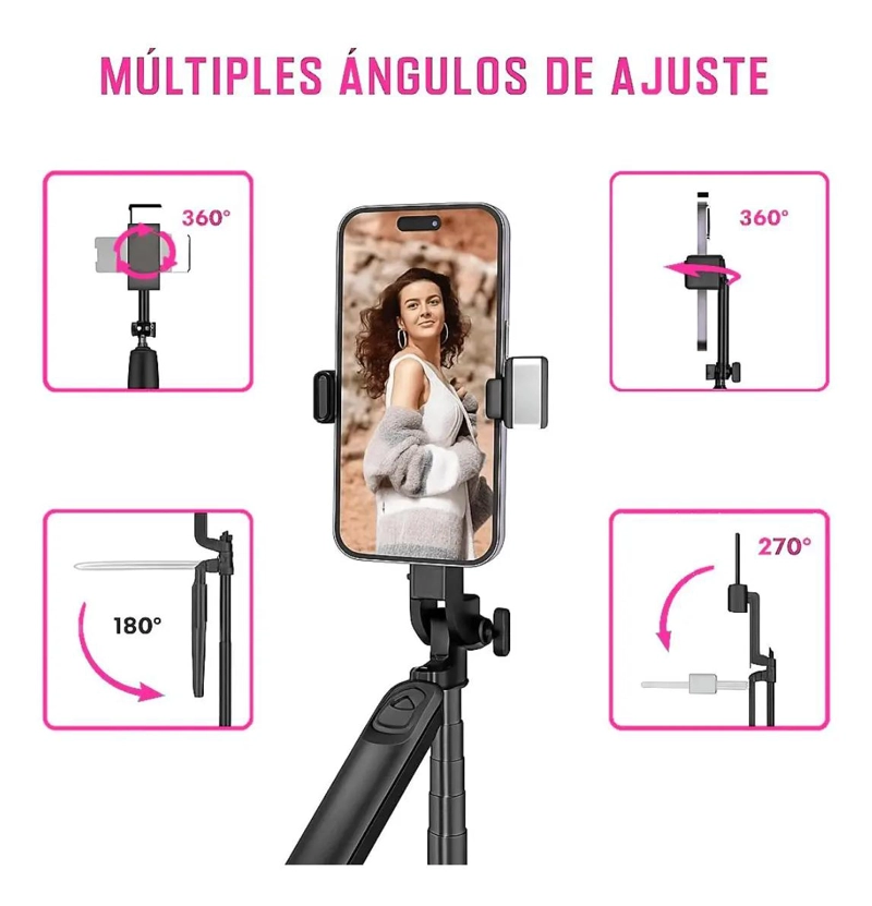 TRIPODE EXTENSIBLE PARA CELULAR CON CONTROL REMOTO Y CABEZAL 360° - 3