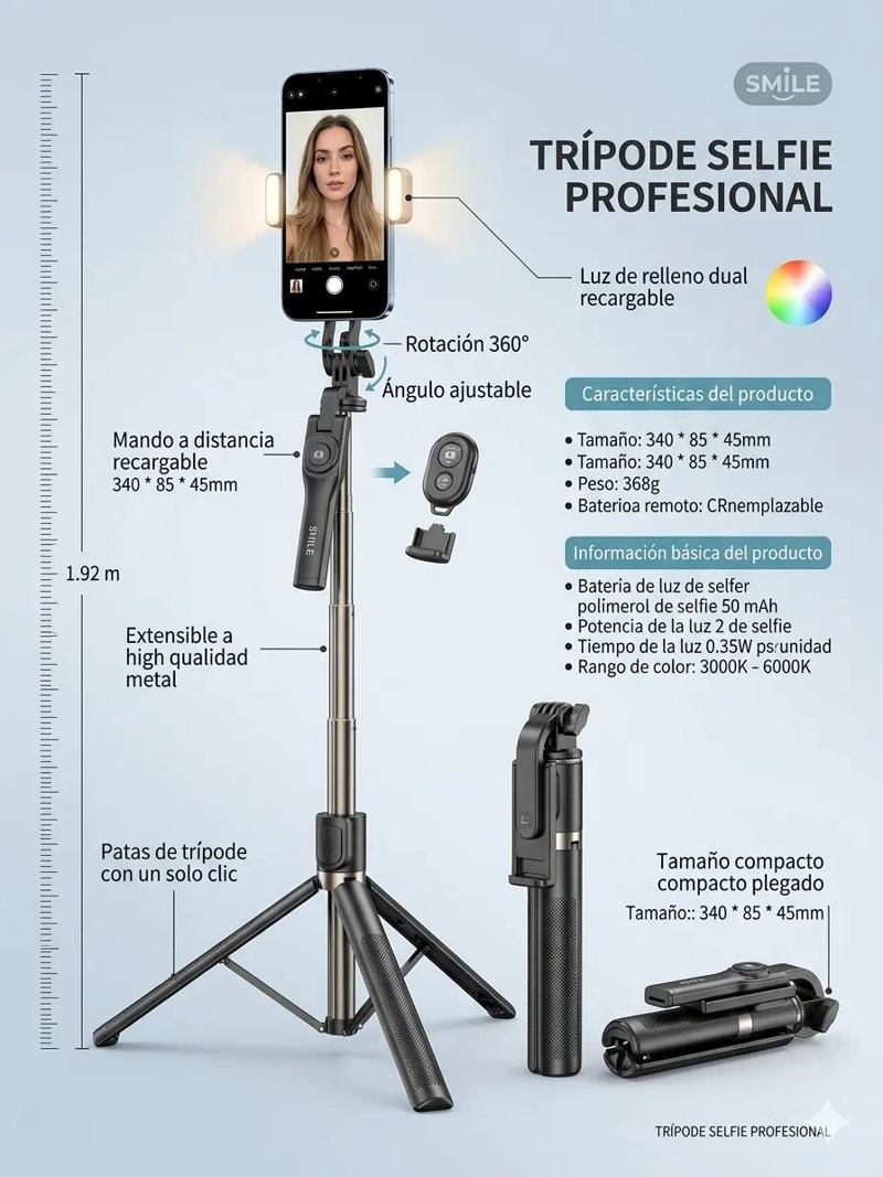 PALO SELFIE 360º CON TRIPODE INTEGRADO Y ESTABILIZADOR - 5