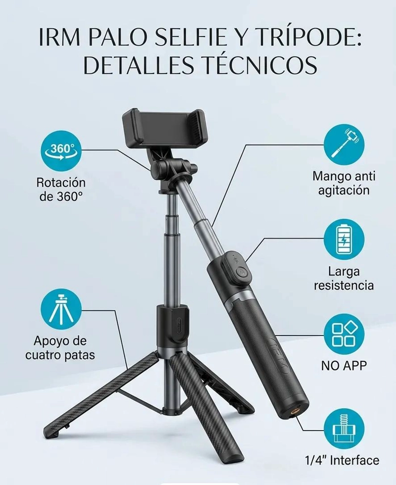 PALO SELFIE 360º CON TRIPODE INTEGRADO Y ESTABILIZADOR - 7