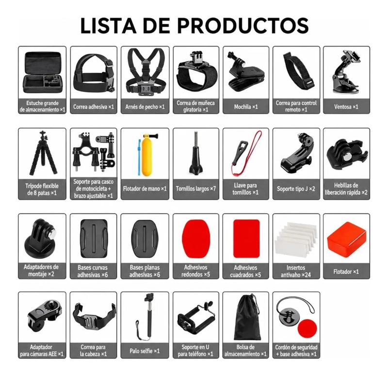 KIT COMPLETO DE 84 ACCESORIOS PARA CAMARAS DEPORTIVAS - 2