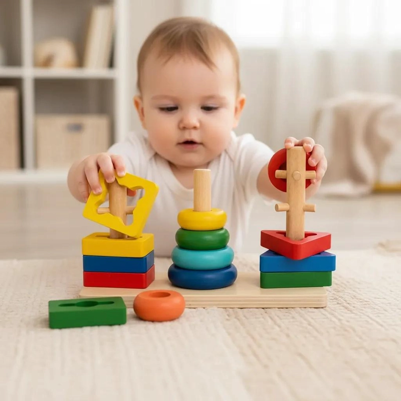 JUGUETE DIDACTICO DE MADERA CON FORMAS GEOME TRICAS PARA NIÑOS - 4