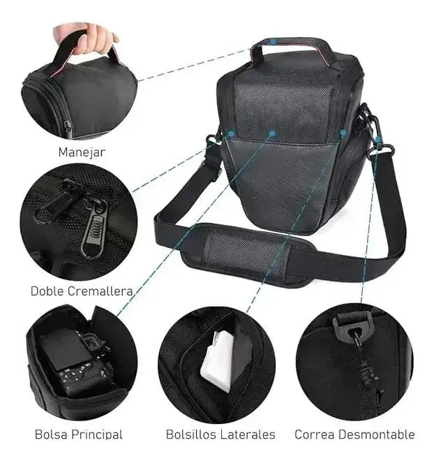 BOLSO ACOLCHADO PARA CAMARA Y LENTES DSLR CON MULTIPLES BOLSILLOS - 3