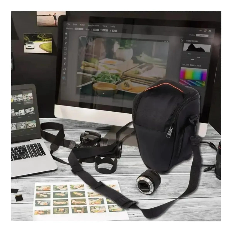 BOLSO ACOLCHADO PARA CAMARA Y LENTES DSLR CON MULTIPLES BOLSILLOS - 5