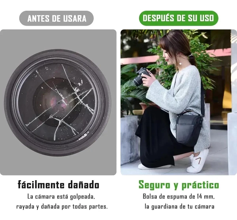 BOLSO ACOLCHADO PARA CAMARA Y LENTES DSLR CON MULTIPLES BOLSILLOS - 6
