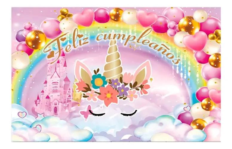 TELON DE FONDO DECORATIVO PARA CUMPLEAÑOS TEMATICA UNICORNIOS - 1