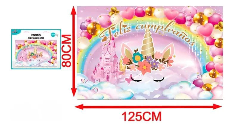TELON DE FONDO DECORATIVO PARA CUMPLEAÑOS TEMATICA UNICORNIOS - 2
