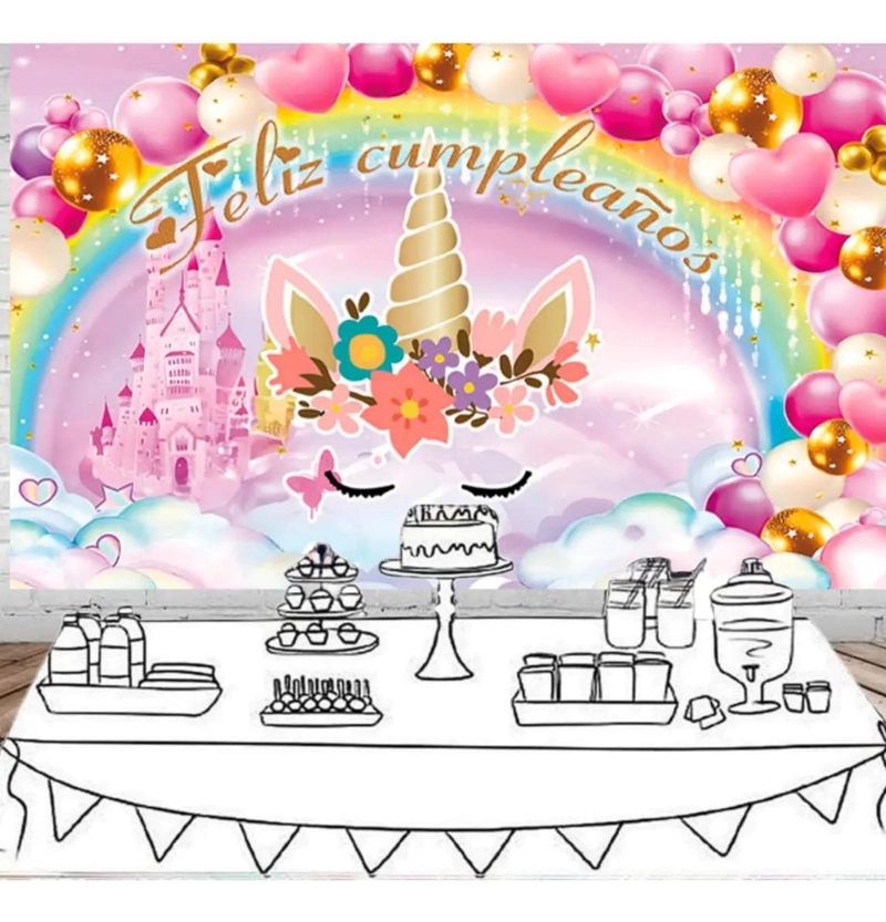 TELON DE FONDO DECORATIVO PARA CUMPLEAÑOS TEMATICA UNICORNIOS - 3