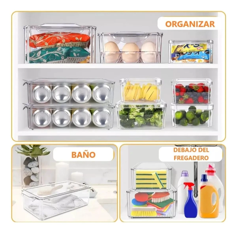 ORGANIZADOR DE ALIMENTOS PARA REFRIGERADOR CON REJILLA ESCURRIDORA - 3