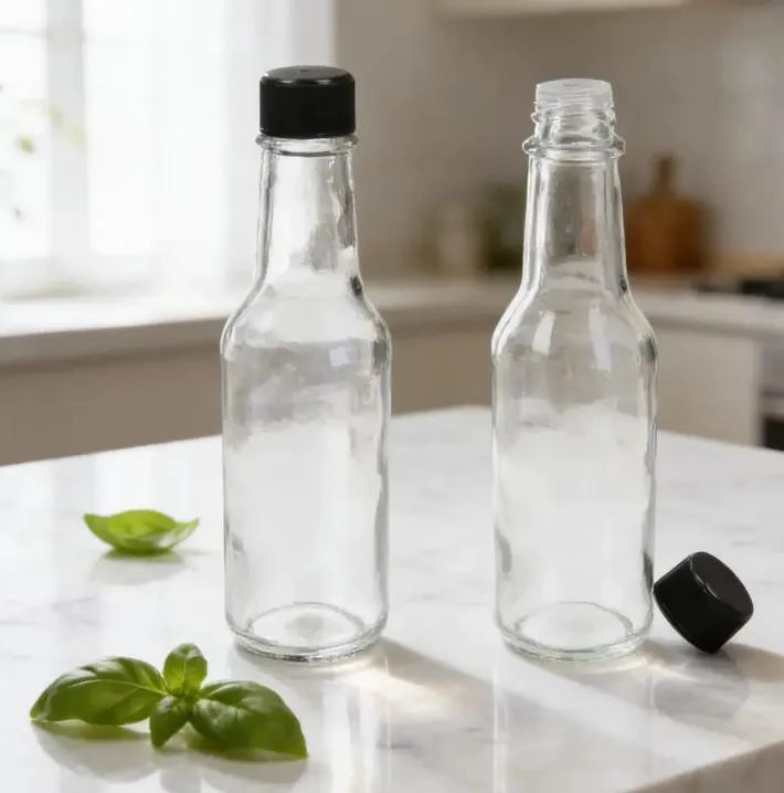 SET DE 4 BOTELLAS DE VIDRIO TRANSPARENTES DE 150 ML PARA SALSAS Y ESENCIAS - 3