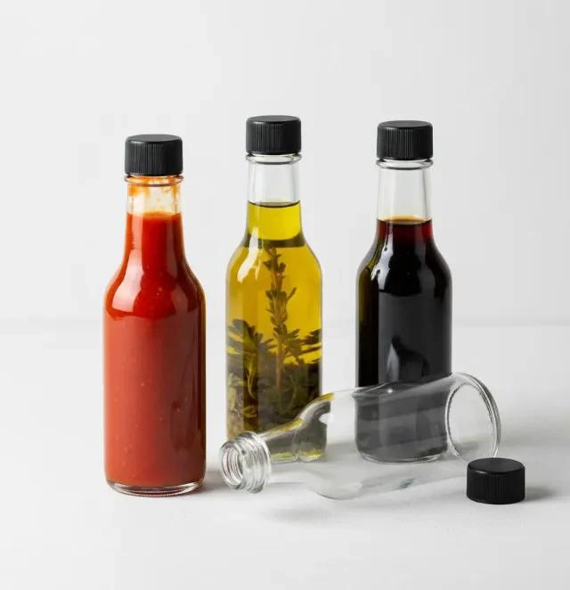 SET DE 4 BOTELLAS DE VIDRIO TRANSPARENTES DE 150 ML PARA SALSAS Y ESENCIAS - 5