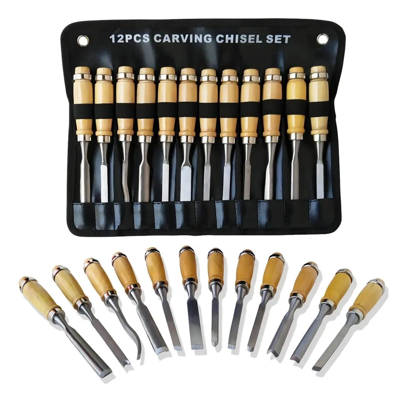 SET DE 12 GUBIAS PARA TALLAR MADERA CON ESTUCHE DE CUERO - 1