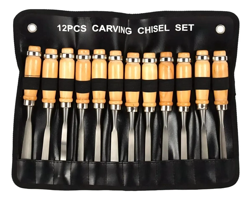 SET DE 12 GUBIAS PARA TALLAR MADERA CON ESTUCHE DE CUERO - 10